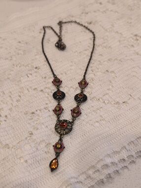 Vintage Nina Ricci Parisian Neo-Victorian Enamel & Crystal Necklace